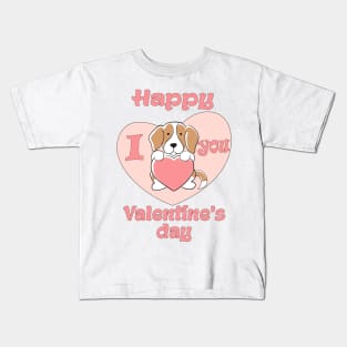 Happy Valentine's day-Valentine's Dog I love you Kids T-Shirt